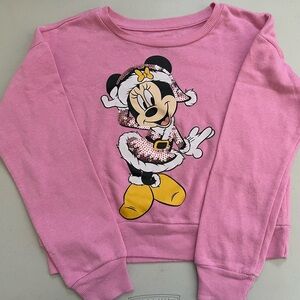 Disney MINNIE MOUSE Sequined Santa Baby Pink Crop Crewneck Sweatshirt Sz 8/10